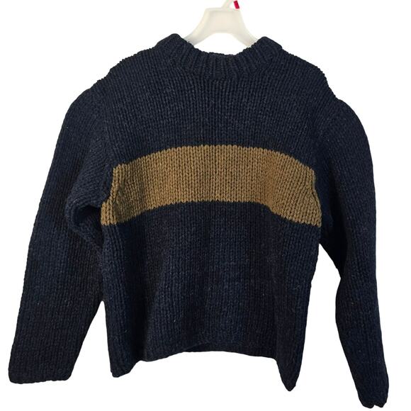 Vintage J Crew Sweater Men's M Navy Yellow Stripe Oarsman Fishermen Chunky Knit - Picture 1 of 10